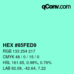 Color code: HEX #85FED9 | qconv.com