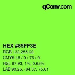 Color code: HEX #85FF3E | qconv.com