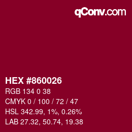 颜色代码: HEX #860026 | qconv.com