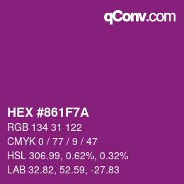 颜色代码: HEX #861F7A | qconv.com