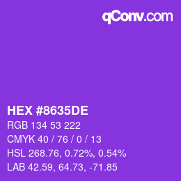 Farbcode: HEX #8635DE | qconv.com