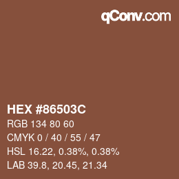 Farbcode: HEX #86503C | qconv.com