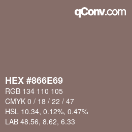 カラーコード: HEX #866E69 | qconv.com