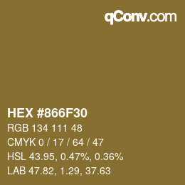 Color code: HEX #866F30 | qconv.com