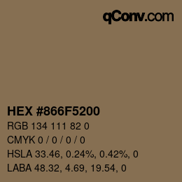 Color code: HEX #866F5200 | qconv.com