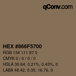颜色代码: HEX #866F5700 | qconv.com
