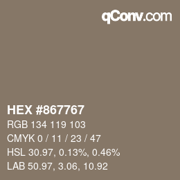 Color code: HEX #867767 | qconv.com