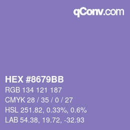 カラーコード: HEX #8679BB | qconv.com