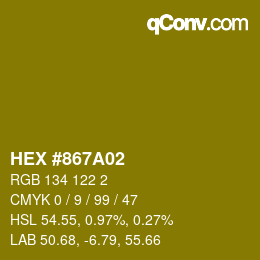 Color code: HEX #867A02 | qconv.com
