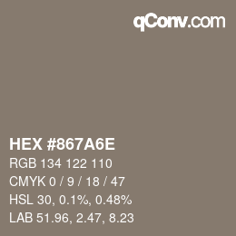 颜色代码: HEX #867A6E | qconv.com