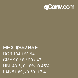 Color code: HEX #867B5E | qconv.com