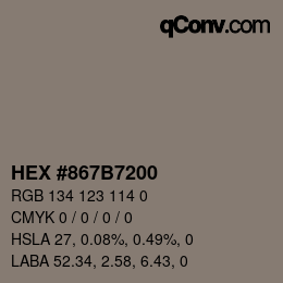 Farbcode: HEX #867B7200 | qconv.com