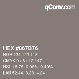 颜色代码: HEX #867B76 | qconv.com