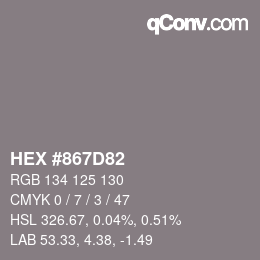 Farbcode: HEX #867D82 | qconv.com