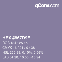 Color code: HEX #867D9F | qconv.com