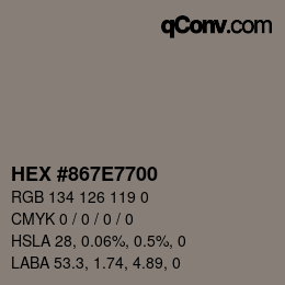 Color code: HEX #867E7700 | qconv.com
