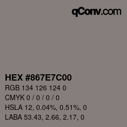 Color code: HEX #867E7C00 | qconv.com