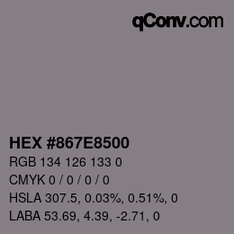 Color code: HEX #867E8500 | qconv.com