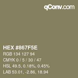 Color code: HEX #867F5E | qconv.com