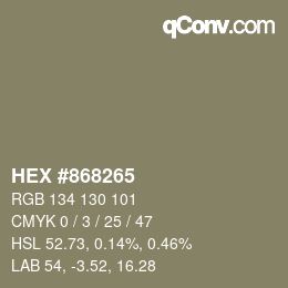 颜色代码: HEX #868265 | qconv.com