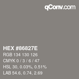 颜色代码: HEX #86827E | qconv.com