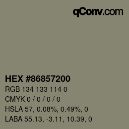 Color code: HEX #86857200 | qconv.com