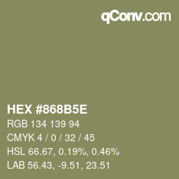 Code couleur: HEX #868B5E | qconv.com