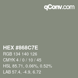 Farbcode: HEX #868C7E | qconv.com