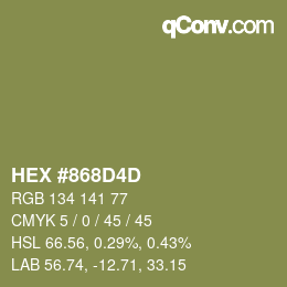 Color code: HEX #868D4D | qconv.com