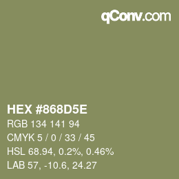 カラーコード: HEX #868D5E | qconv.com