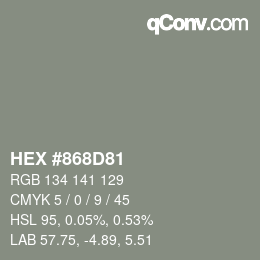 Farbcode: HEX #868D81 | qconv.com