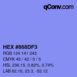 Color code: HEX #868DF3 | qconv.com