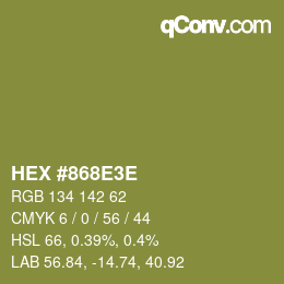 Color code: HEX #868E3E | qconv.com