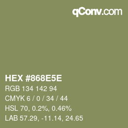 Farbcode: HEX #868E5E | qconv.com