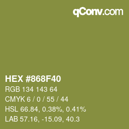 颜色代码: HEX #868F40 | qconv.com