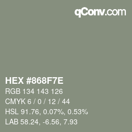 Color code: HEX #868F7E | qconv.com