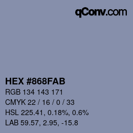 Color code: HEX #868FAB | qconv.com