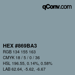 颜色代码: HEX #869BA3 | qconv.com