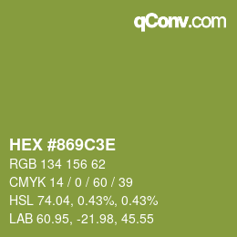 Color code: HEX #869C3E | qconv.com