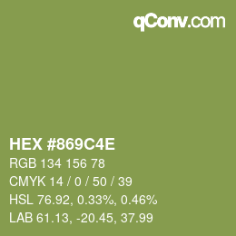 Color code: HEX #869C4E | qconv.com