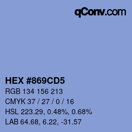 Farbcode: HEX #869CD5 | qconv.com