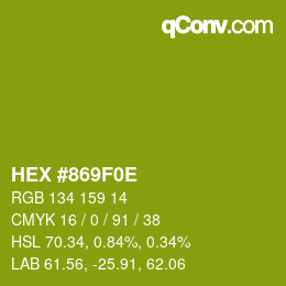 カラーコード: HEX #869F0E | qconv.com