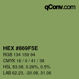 カラーコード: HEX #869F5E | qconv.com