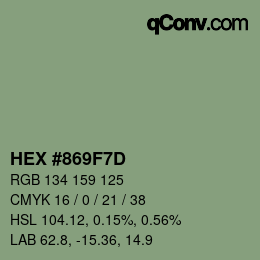 Color code: HEX #869F7D | qconv.com