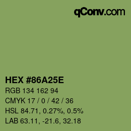 Farbcode: HEX #86A25E | qconv.com