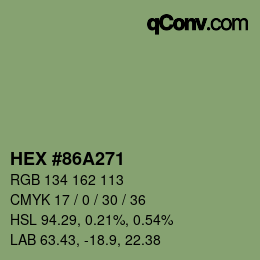 Farbcode: HEX #86A271 | qconv.com