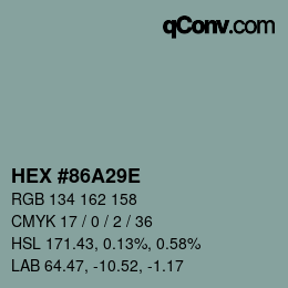 Color code: HEX #86A29E | qconv.com