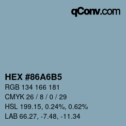 颜色代码: HEX #86A6B5 | qconv.com