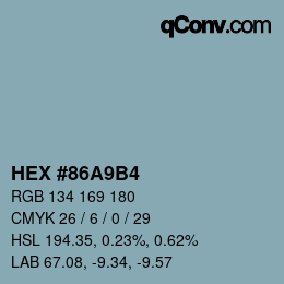 Code couleur: HEX #86A9B4 | qconv.com