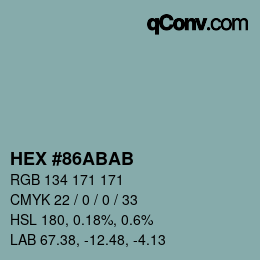 Color code: HEX #86ABAB | qconv.com
